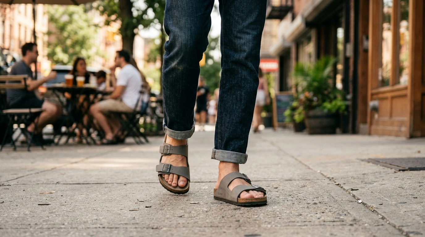Birkenstock Men’s Grey Buckle Sandals: Easy All-Day Fit